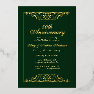 Elegant Emerald Gold 50th Wedding Anniversary  Foil Invitation