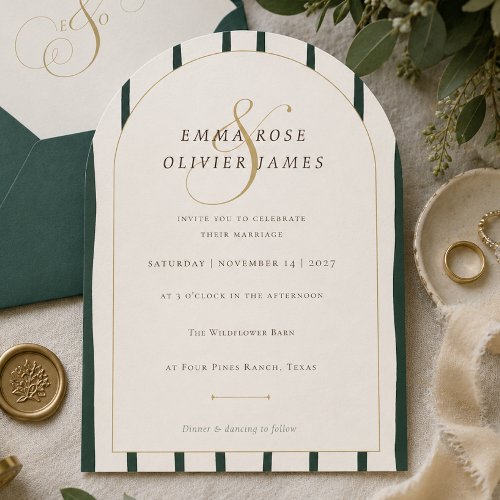 Elegant Emerald Gold Arch Wedding Invitation