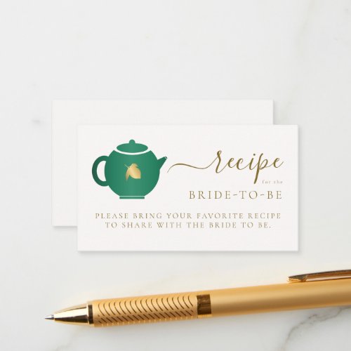 Elegant Emerald Gold Bridal Tea Party Bring Recipe Enclosure Card