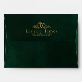 elegant Emerald gold Calligraphy Minimal Wedding Envelope