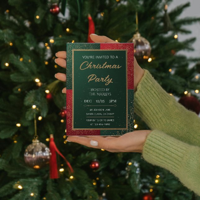 Elegant Emerald Gold Christmas Invitation Foil Invitation (Creator Uploaded)