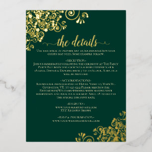 Elegant Emerald & Gold Foil Wedding Details Card