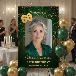 Elegant Emerald Gold Glitter 60th Birthday Welcome Foam Board