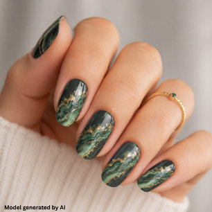 Elegant Emerald Gold Marble Minx Nail Art