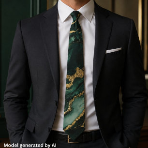Elegant Emerald Gold Marble Neck Tie
