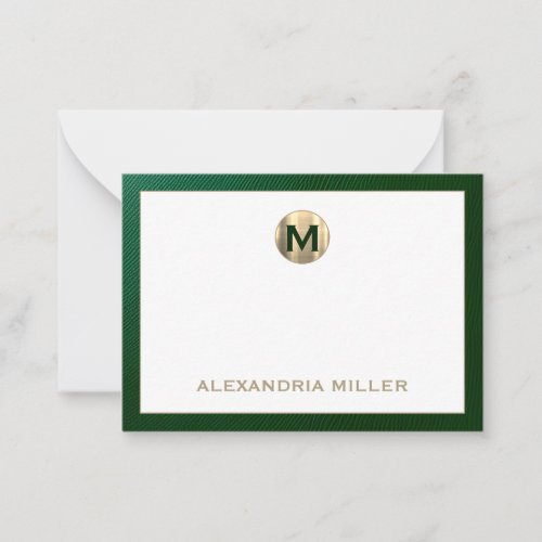 Elegant Emerald Gold Monogram Note Card