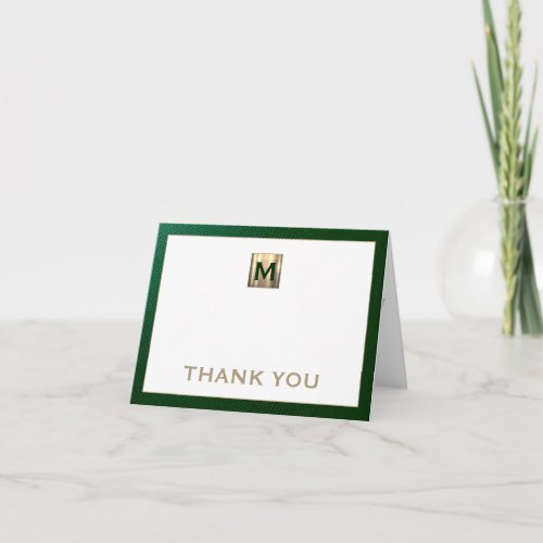 Elegant Emerald Gold Monogram Thank You Card