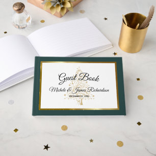 Elegant Emerald Gold Winter Holiday Wedding Guest Book