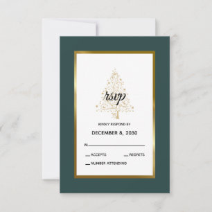 Elegant Emerald Gold Winter Holiday Wedding RSVP Card