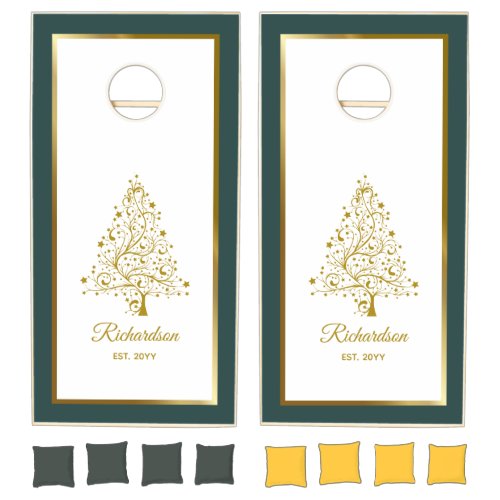 Elegant Emerald Gold Winter Wedding Custom Cornhole Set