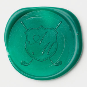Elegant Emerald Golf Monogram Crest Wax Seal Sticker