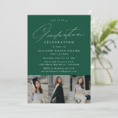 Elegant Emerald Green 3 Photo Graduation Party Invitation (Standing Front)
