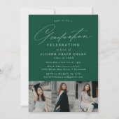 Elegant Emerald Green 3 Photo Graduation Party Invitation (Front)