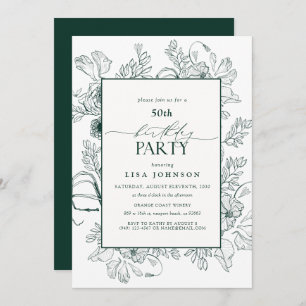 Elegant Emerald Green 50th Birthday Floral Invitation