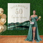 Elegant Emerald Green Agate 50th Birthday Backdrop<br><div class="desc">Are you eager to make your friend's or loved one's milestone birthday truly unforgettable? Well, look no further! Our 50 and Fabulous elegant tapestry backdrop decoration is just what you need. It's adorned with exquisite emerald green agate geode slices, delicate watercolor textures, and faux gold glitter accents, creating an atmosphere...</div>