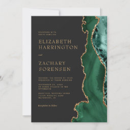 Elegant Emerald Green Agate Gold Wedding Invitation | Zazzle