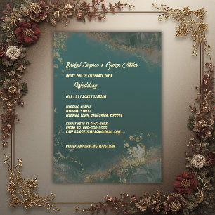 elegant emerald green agate indian wedding gold  foil invitation