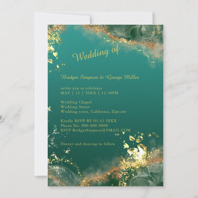 elegant emerald green agate indian wedding invitation (Front)