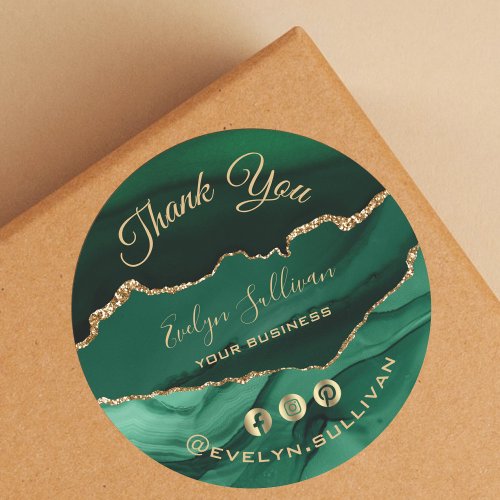 elegant emerald green agate thank you sticker