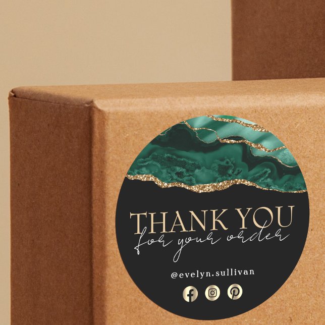 Elegant emerald green agate thank you sticker (Creator Uploaded)