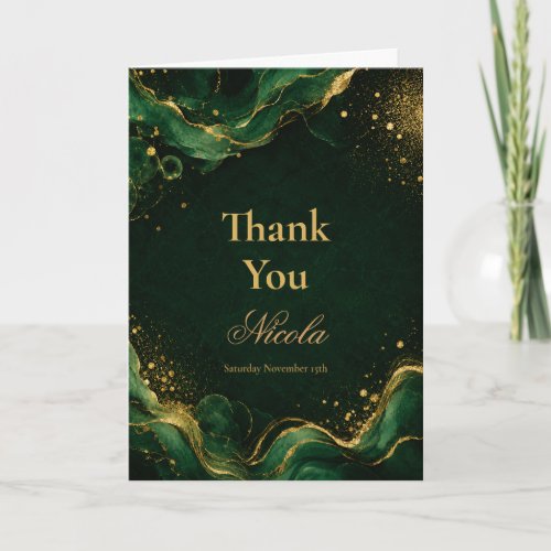 Elegant Emerald Green Alcohol Ink Sweet Sixteen Thank You Card