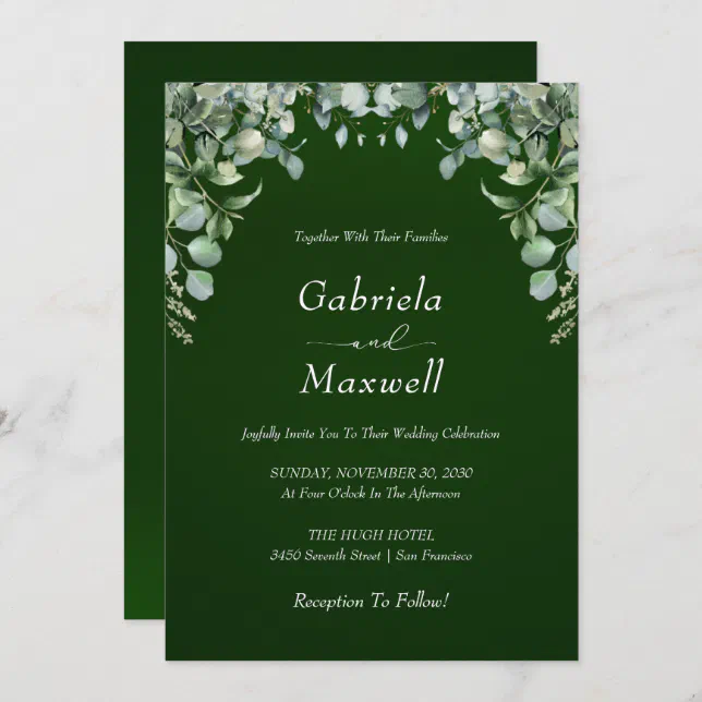 Elegant Emerald Green and Eucalyptus Wedding Invitation | Zazzle