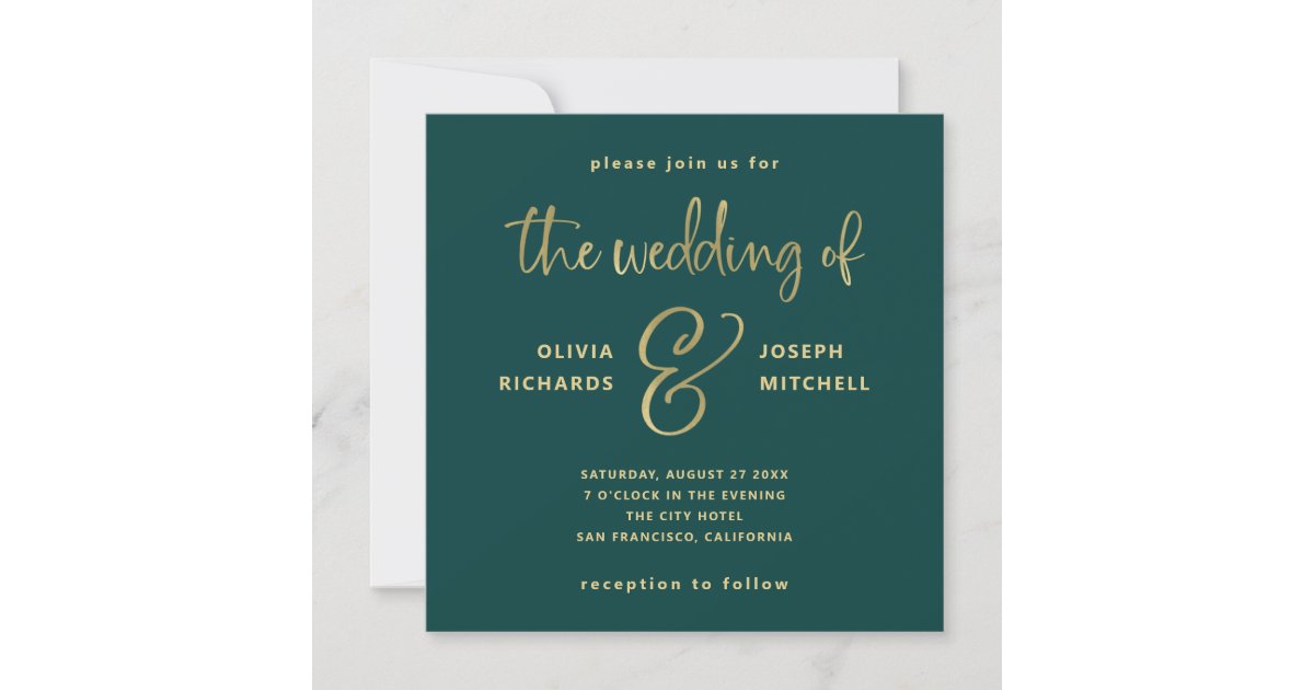 Elegant Emerald Green and Faux Gold Wedding Invitation | Zazzle