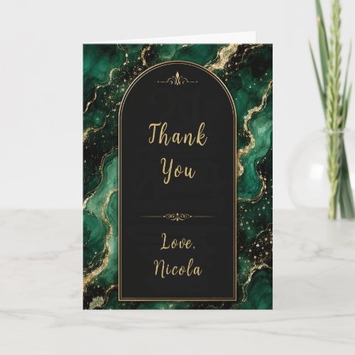 Elegant Emerald Green and Gold 21st Party Thank You Card