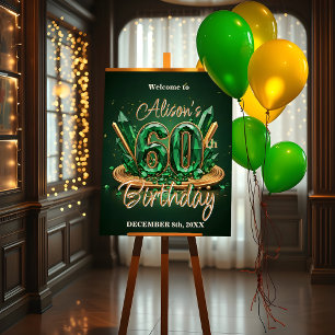 Elegant Emerald Green and Gold 60th Birthday Foam Board