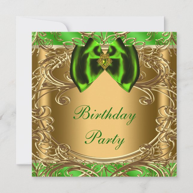 Elegant Emerald Green and Gold Birthday Party Invitation (Front)