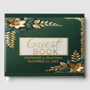 Elegant Emerald Green and Gold Classic Wedding Guest Book