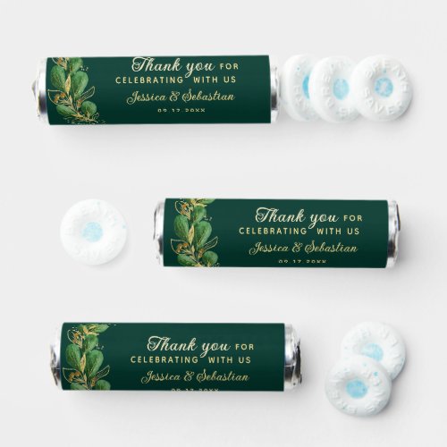 Elegant Emerald Green and Gold Eucalyptus Wedding Breath Savers Mints