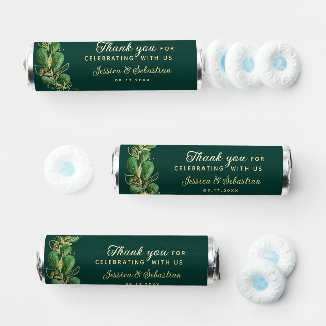 Elegant Emerald Green and Gold Eucalyptus Wedding Breath Savers® Mints (Assorted)