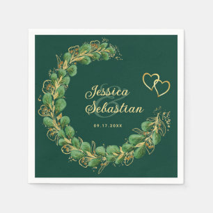 Elegant Emerald Green and Gold Eucalyptus Wedding Napkins