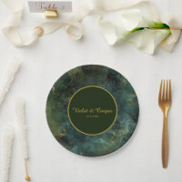 Elegant Emerald Green and Gold Flecks Wedding Pape