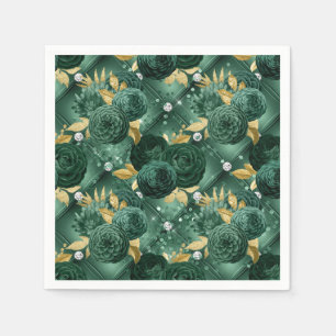 Elegant Emerald Green and Gold Floral Wedding Napkins