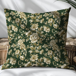 Elegant Emerald green and gold flowers pillow