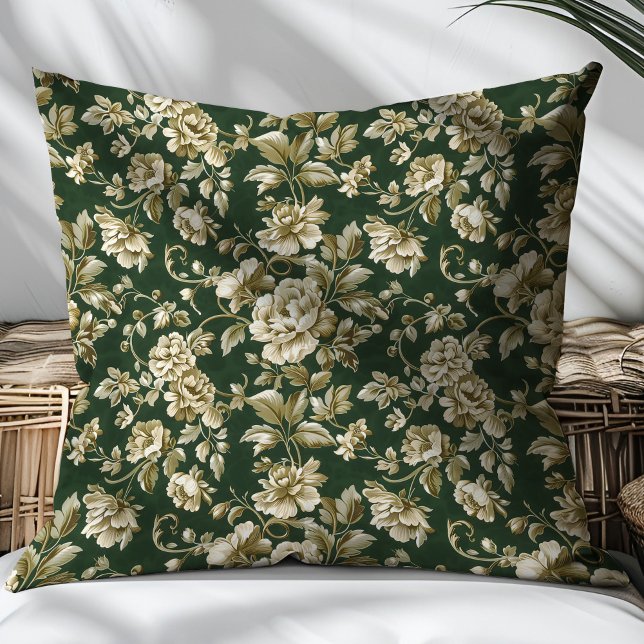Elegant Emerald green and gold flowers pillow (Elegant Emerald green and gold flowers pillow)
