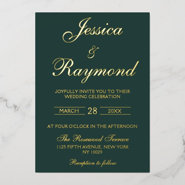 Elegant Emerald Green and Gold Foil Wedding Foil Invitation (Front)