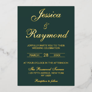 Elegant Emerald Green and Gold Foil Wedding Invitation