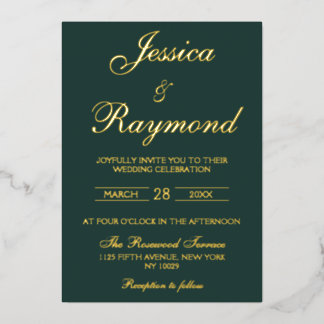 Elegant Emerald Green and Gold Foil Wedding Invitation