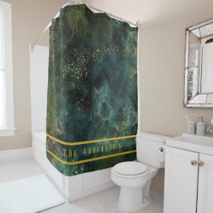Elegant Emerald Green And Gold Glitter Custom Shower Curtain