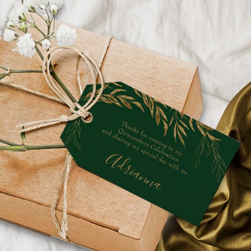 Elegant Emerald Green and Gold Leaf Favor Gift Tags