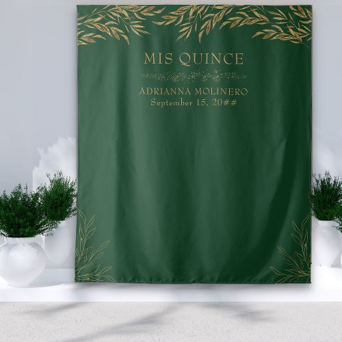 Elegant Emerald Green and Gold Leaf Mis Quince Tapestry