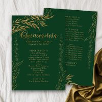 Elegant Emerald Green and Gold Leaf Quinceanera