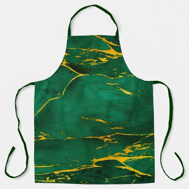 Elegant Emerald Green and Gold Marble Apron (Front)