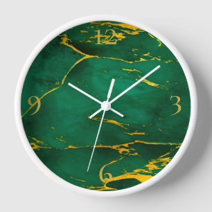 Elegant Emerald Green and Gold Marble Clock