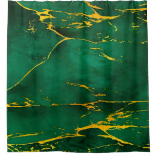 Elegant Emerald Green and Gold Marble Shower Curtain