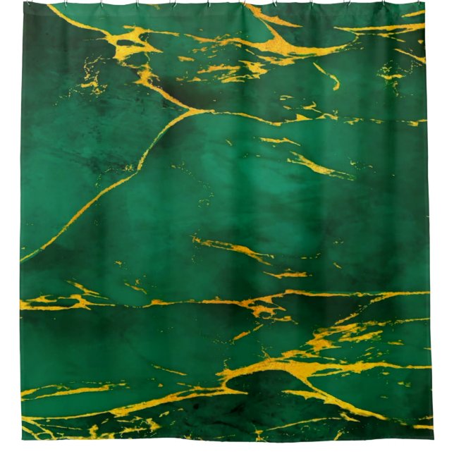 Elegant Emerald Green and Gold Marble Shower Curtain (Front)
