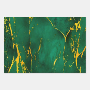 Elegant Emerald Green and Gold Marble Wrapping Paper Sheets